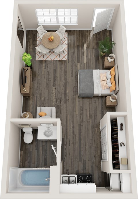 Floor plan for 1 bed, 1 bath, 336 sqft